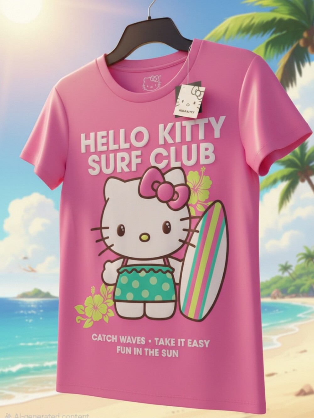 Hello Kitty Pink Surf Club Graphic Tee - Girls Short Sleeve